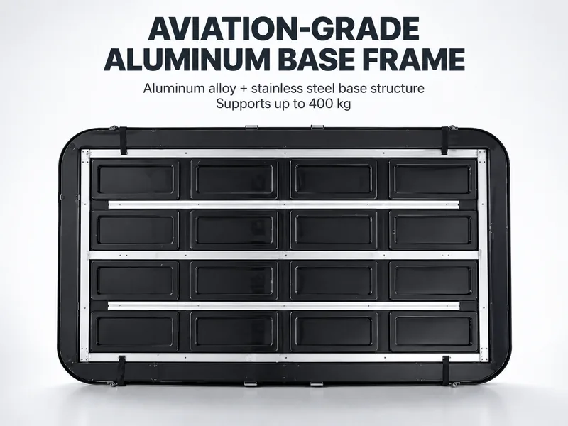 Aviation-grade aluminum base frame for rooftop tent