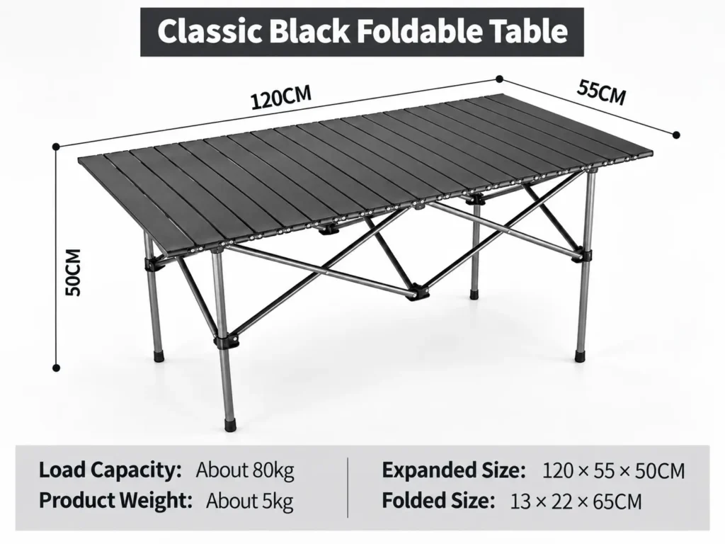 Classic black foldable table