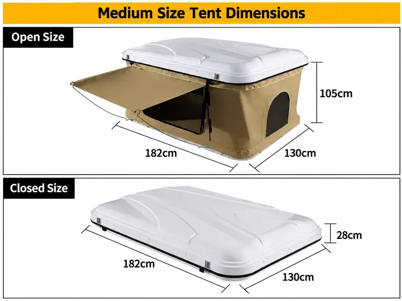 Hard shell rooftop tent dimensions and size specifications
