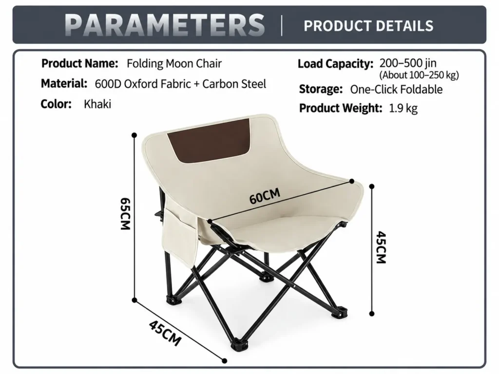 Khaki folding moon chair