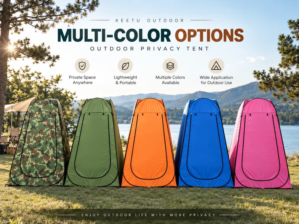 Pop up shower tent available in camouflage green orange blue and pink