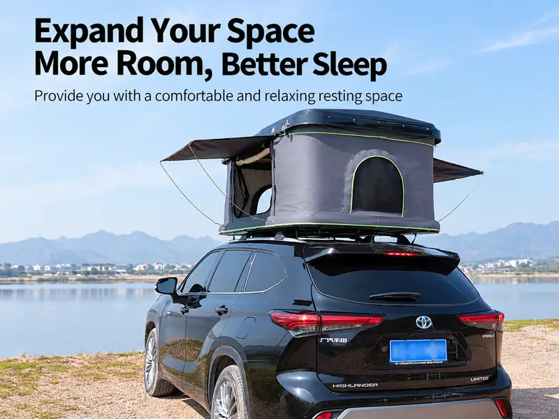 Rooftop tent with expanded space for comfortable camping