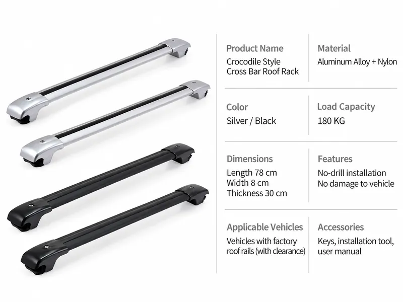 Aluminum Roof Rack Crossbars with 180 KG Load Capacity and No-Drill Installation