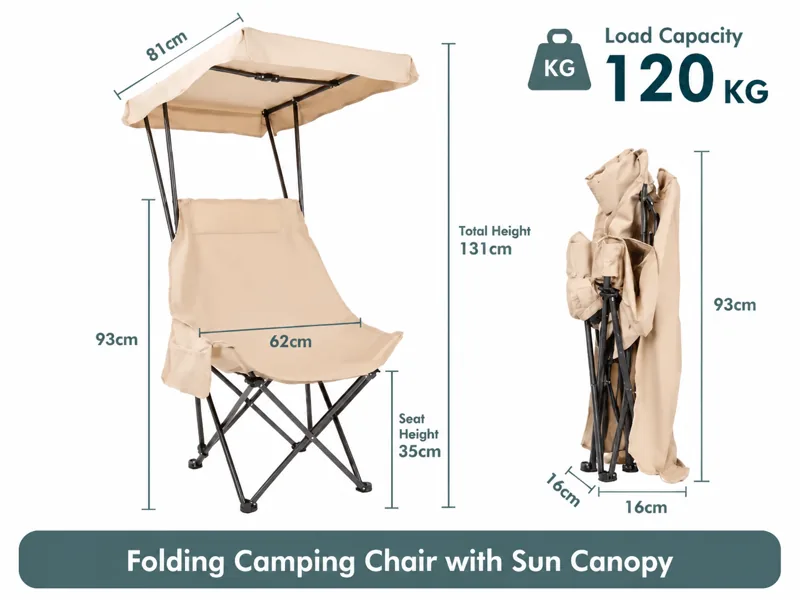 Folding Camping Chair with Sun Canopy