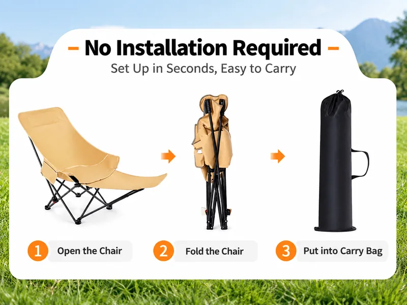 Easy Folding Camping Chair Setup and Storage with Portable Carry Bag