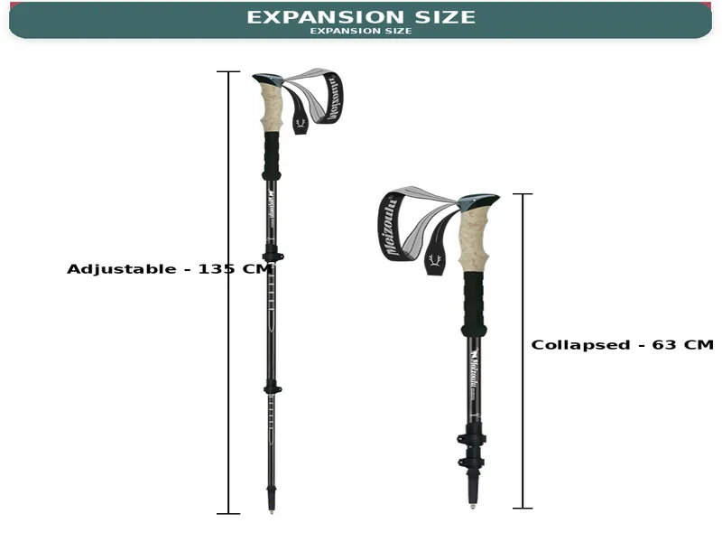 Adjustable Hiking Pole Expansion Size from 63 to 135 CM