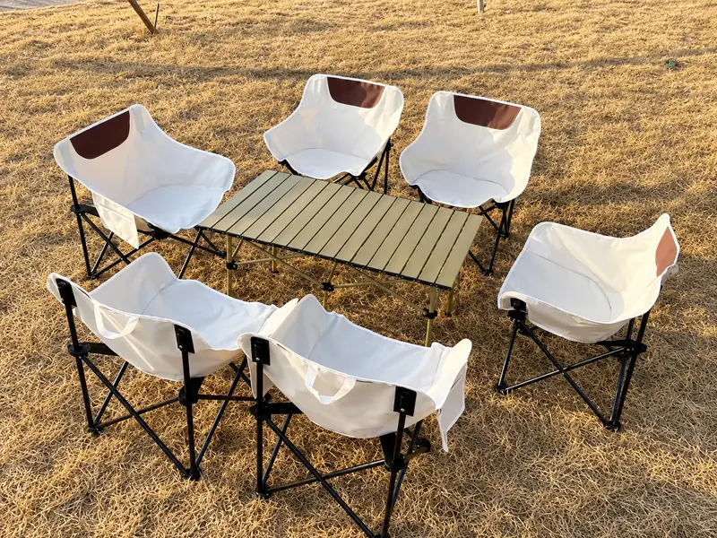 khaki color camping folding table+folding chair