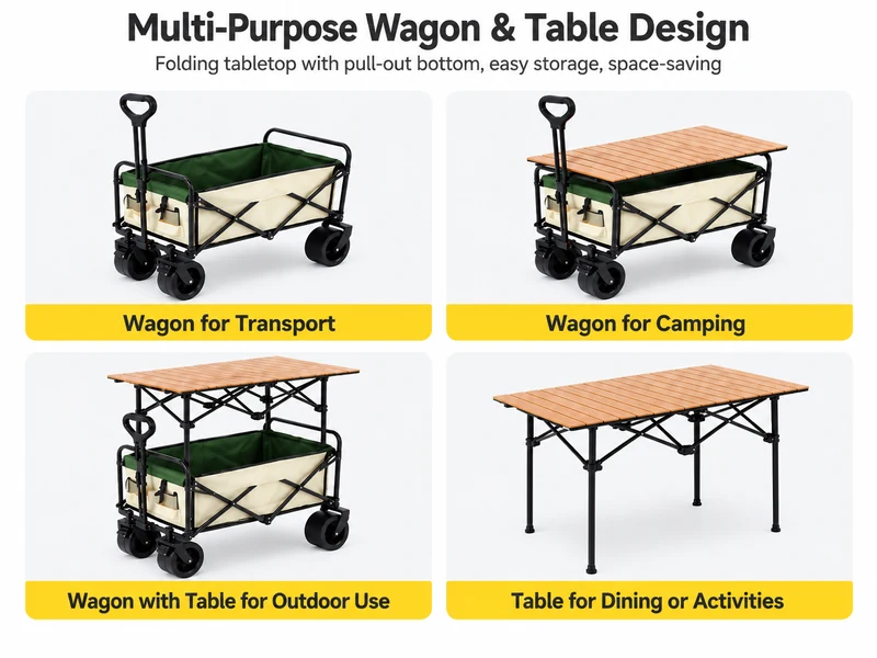 Multi Purpose Folding Camping Wagon and Table Design for Outdoor Camping Use