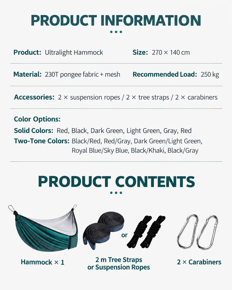 camping hammock product information and accessories