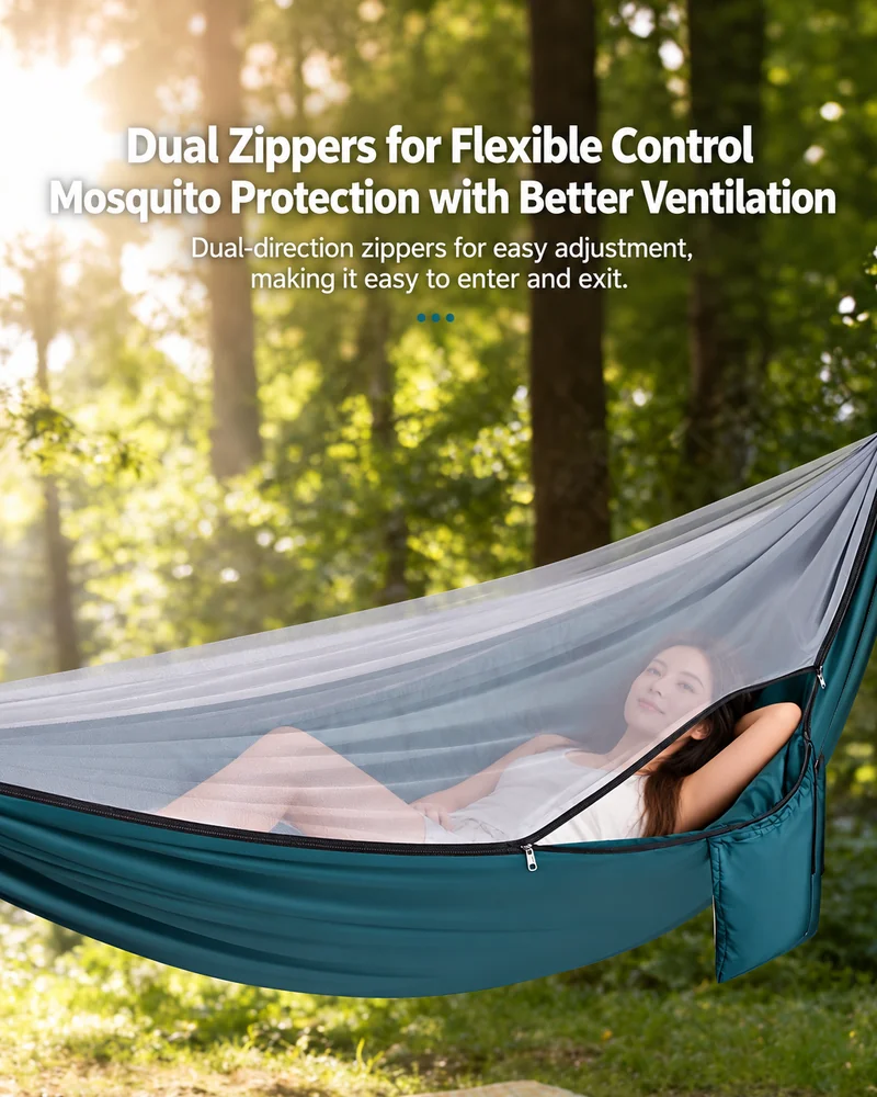 camping hammock dual zippers mosquito protection and ventilation